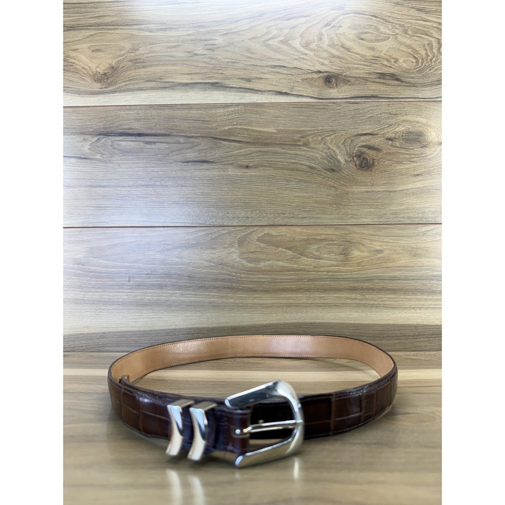 ONYX Brighton Mens Belt Size 38 Brown Leather Croc Embossed Leather Dress